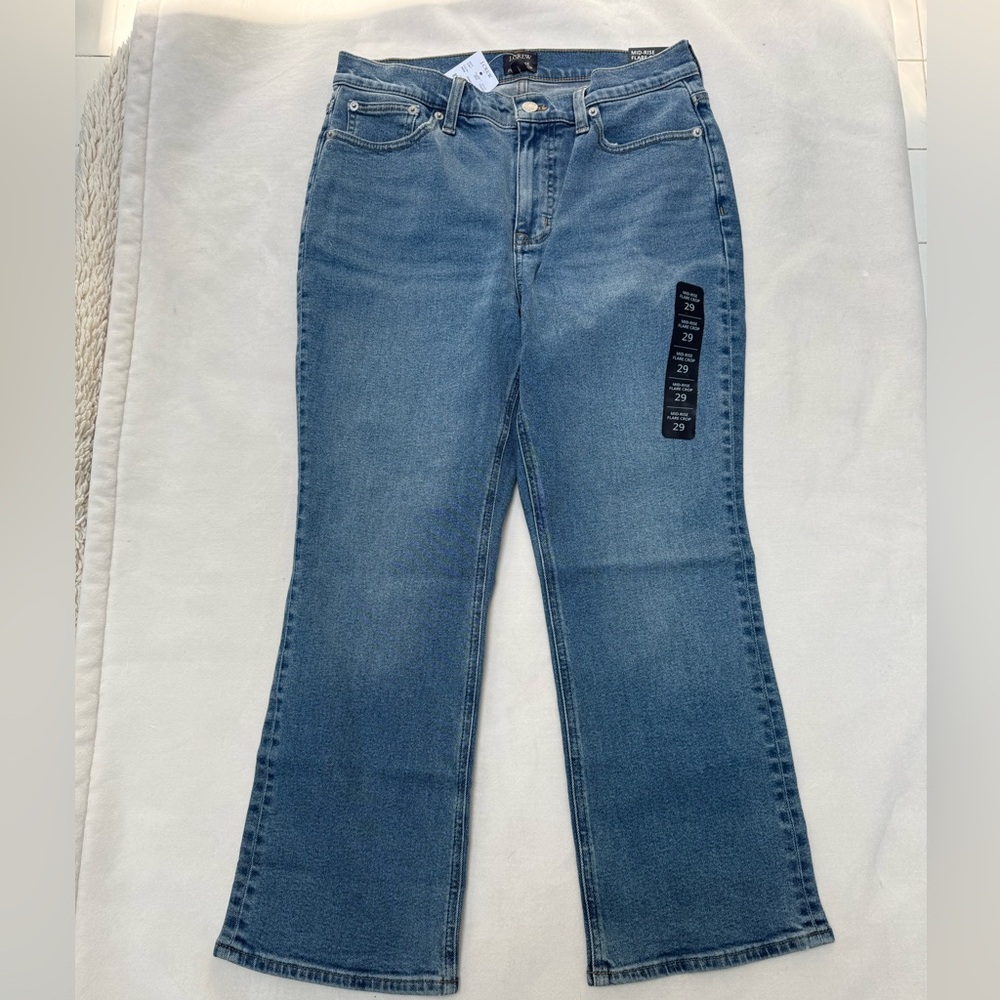 NWT J. Crew Factory Mid Rise Flare Crop Jean, size 29